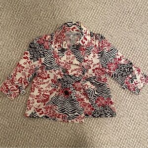 Wet Seal Half Sleeve Red and Black Floral Zebra Print Double-Breasted Jacket